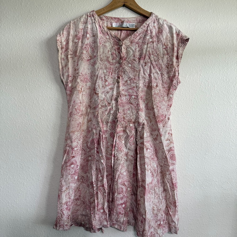 Passport of Pier 1 Imports Shirt Dress Womens Small Pink Floral Pleat VTG‎ 90s